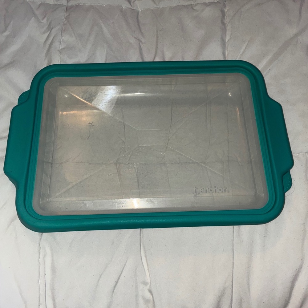 Anchor Hocking 3 Qt Glass Baking Dish Teal TrueFit Lid 9x13 Made USA